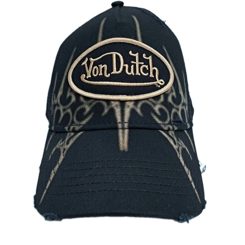 Von Dutch California Black Mesh Back Adjustable Trucker Hat Men Classic Cap